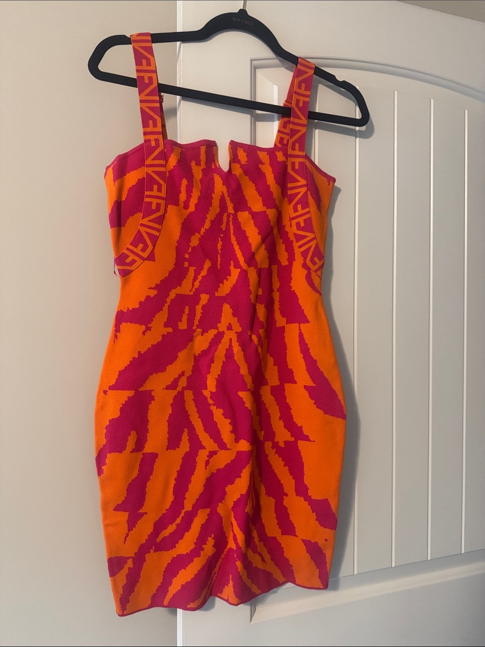 Bold Orange & Pink Strappy Bodycon Dress